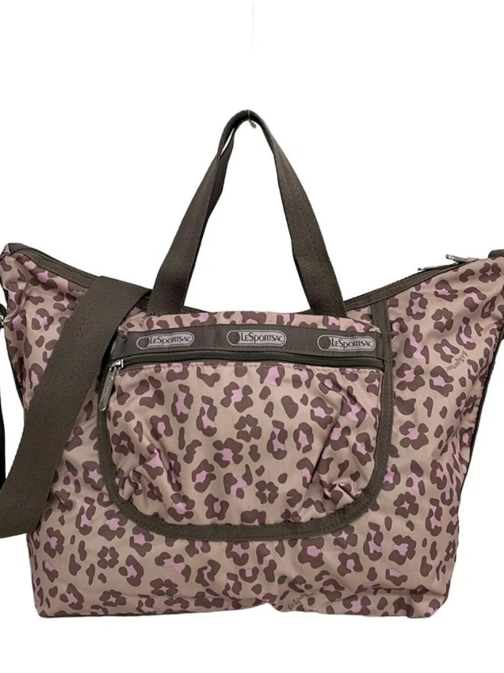 LESPORTSAC Beige Pink Dark Brown Respo Nylon Shoulder Bag